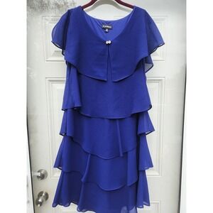 Women's Karina Royal Blue Dressy Lined Dress Formal Ruffled Tiered